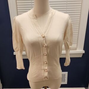 NY Collection Cream Cardigan Sweater